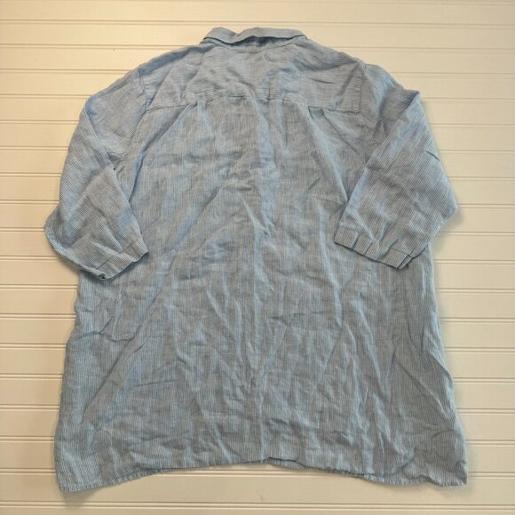 J. Jill Love Linen Blue Pinstripe Long Sleeve Button Down D14 - Picture 3 of 5